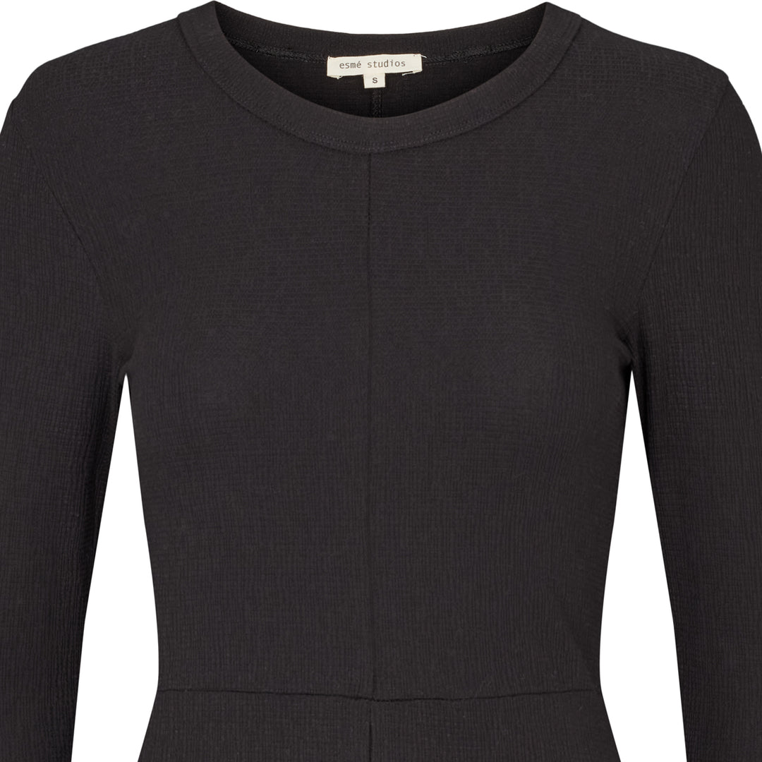 elu. エル　Gabe dress Black 天使　完売　低身長　おしゃれ M】オーガンジー胸元透かしミディ丈ドレス（ブラック）DPSET0692