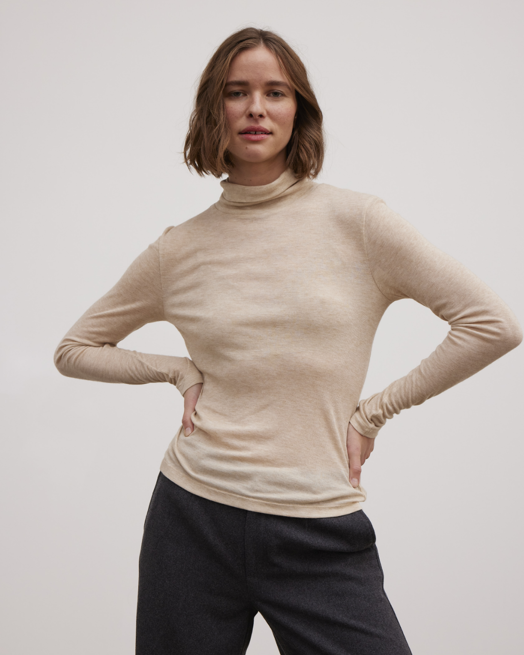 esmé studios ESEllia Roll Neck Top T-shirt and Tops 184 Wood Ash Mélange