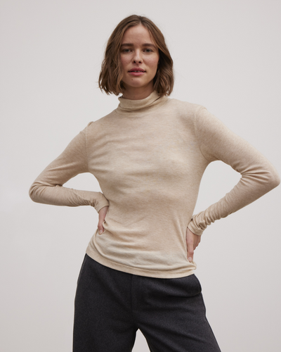 esmé studios ESEllia Roll Neck Top T-shirt and Tops 184 Wood Ash Mélange