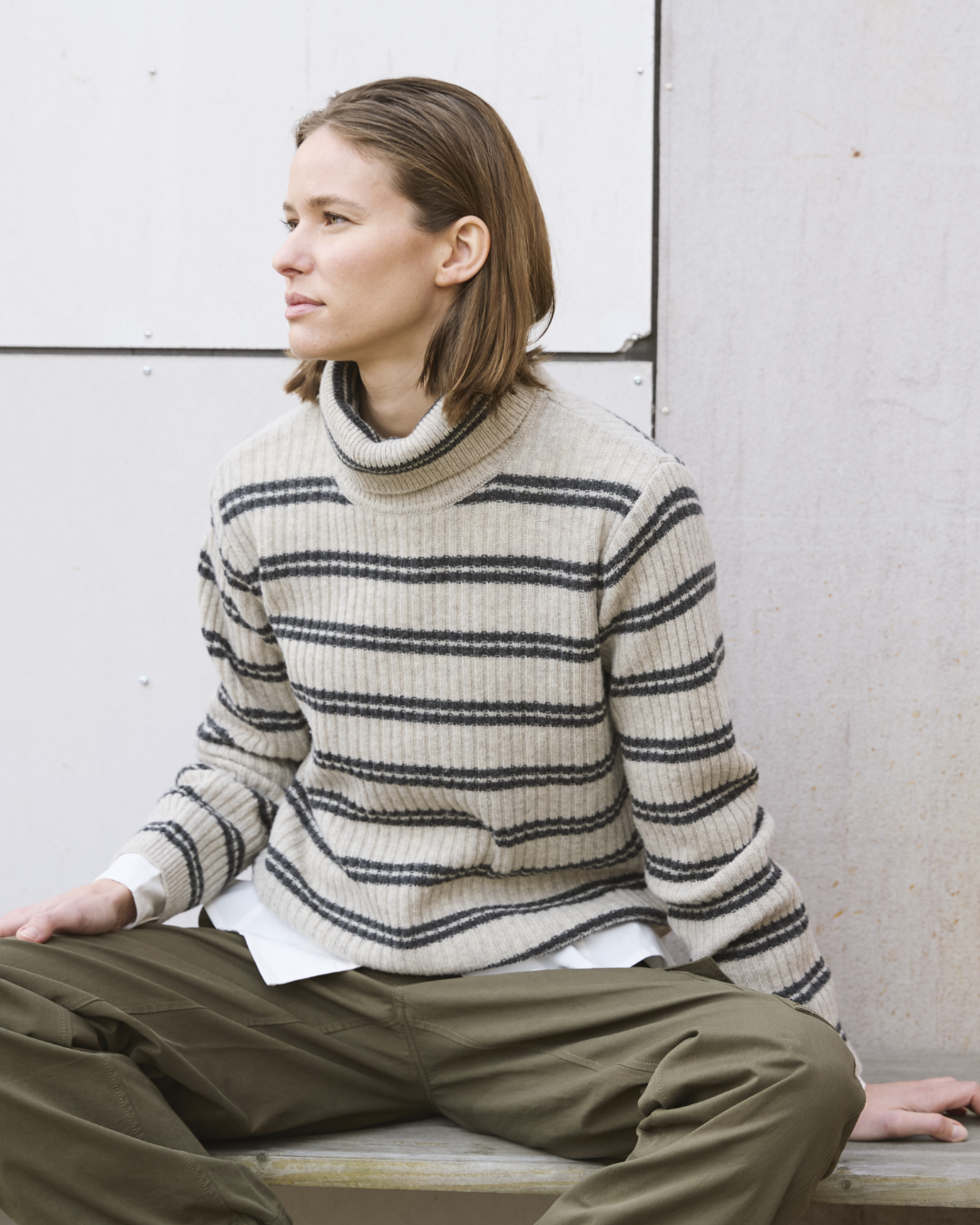 esmé studios ESFiro Roll Neck Knit Knit 314 Pure Cashmere stripe