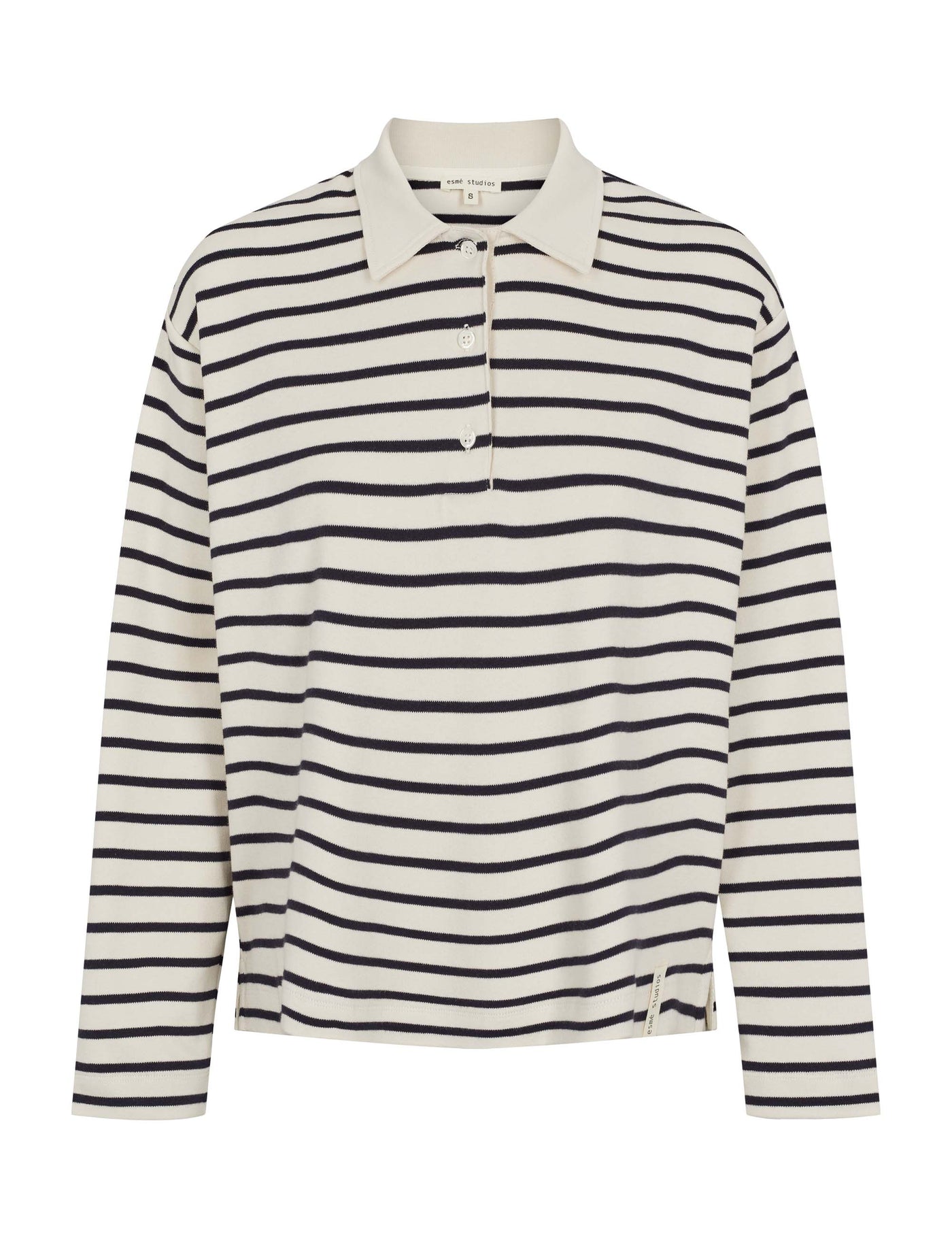 esmé studios ESJulie LS Polo Top GOTS Shirts & Blouse 080 Snow White/ dk. sapphire stripe