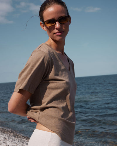 esmé studios ESMelan V-neck Tee GOTS T-shirt and Tops 117 Tannin Mélange