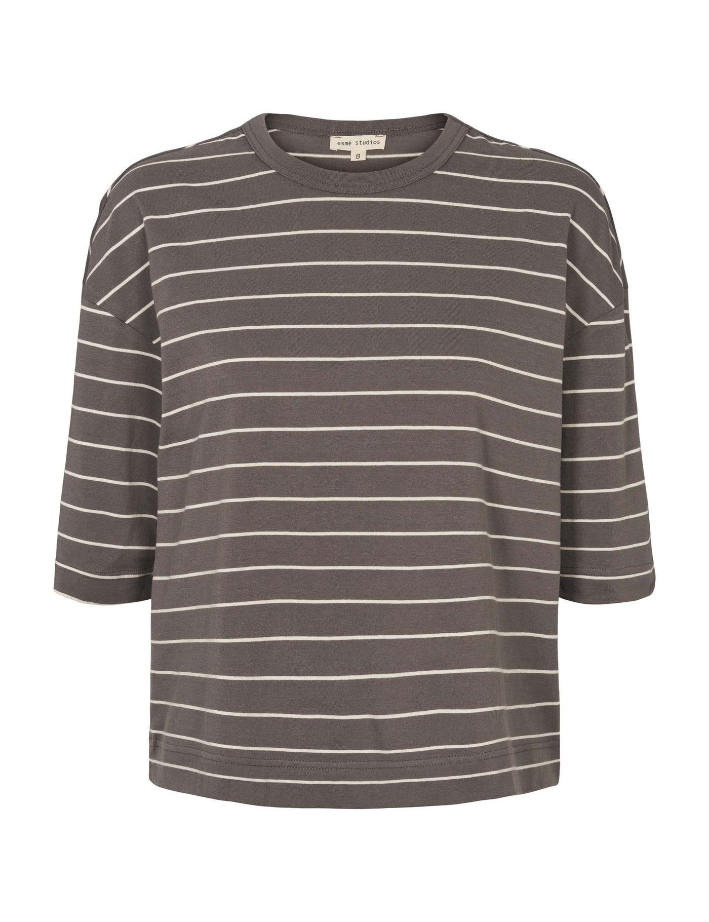esmé studios ESSigne Striped 2/4 Boxy T-shirt - GOTS T-shirt and Tops 174 Charcoal Gray