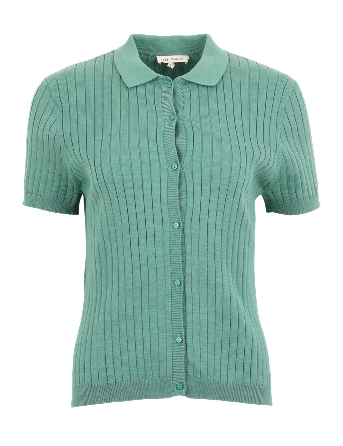 Preowned ESVina SS Knit Polo T-shirt - Frosty Spurce