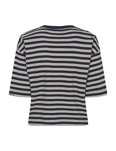 esmé studios ESSigne Striped Boxy T-shirt - GOTS T-shirt and Tops 209 Dark Sapphire Stripe