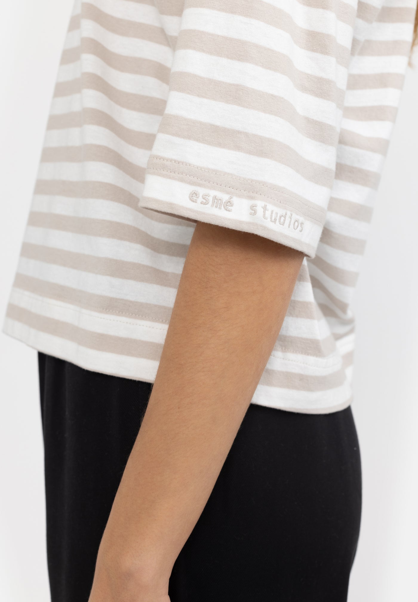 esmé studios ESSigne Striped Boxy T-shirt - GOTS T-shirt and Tops 210 Chateau Gray Stripe